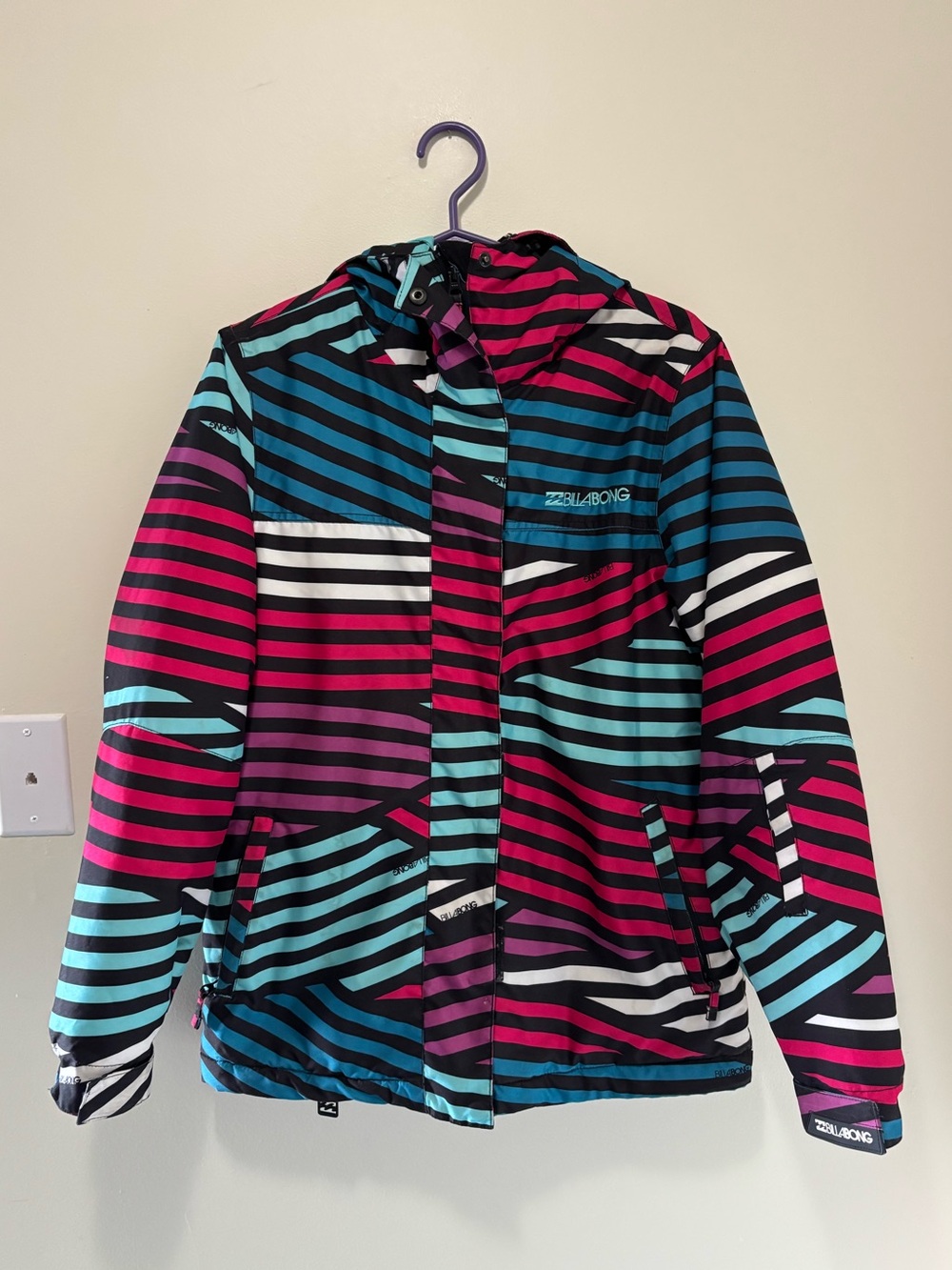 Billabong 8K Waterproof Striped Snowboard Ski Jacket Multi-Color Size Medium